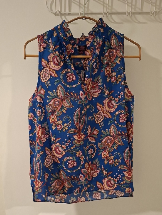 J. Crew Tops - J. Crew x Liberty Fabrics Blue Paisley Sleeveless Ruffle-neck Blouse (US 2/XS)